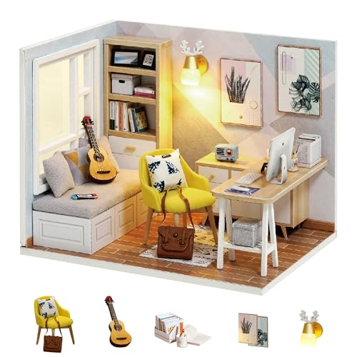 Flever Sunny Study Dollhouse Miniature DIY Kit - 1:32 Scale Creative Room with Furniture