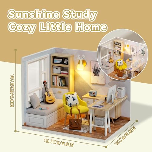 Flever Sunny Study Dollhouse Miniature DIY Kit - 1:32 Scale Creative Room with Furniture