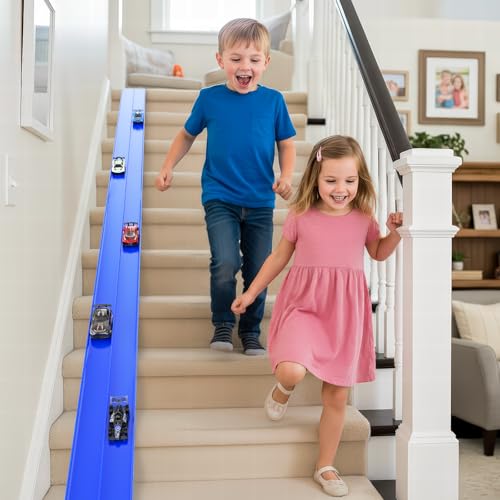 Flexible 15-Foot Race Track with Suction Cups – Compatible with Hot Wheels & 1/64 Cars, Includes 8 Toy Cars for Kids Ages 3+