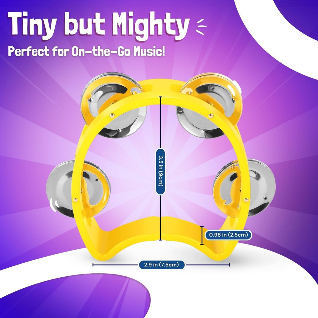 Flexzion Half Moon Tambourine Set – 4 Colors (Red, Yellow, Blue, Green) with Ergonomic Handle and Double Row Jingles