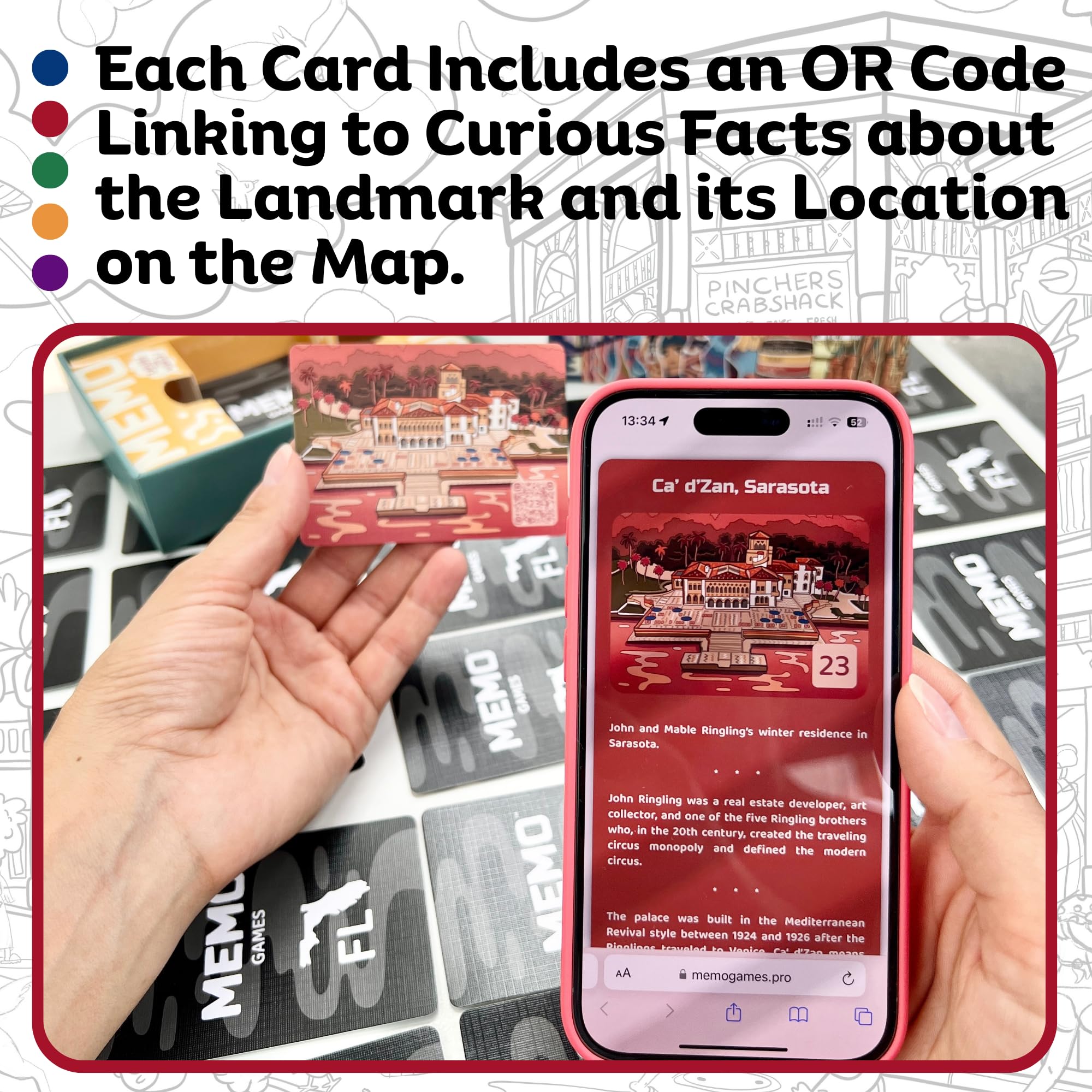 Florida Landmarks Memory Game – 50 Cards with QR Facts, Ages 7+