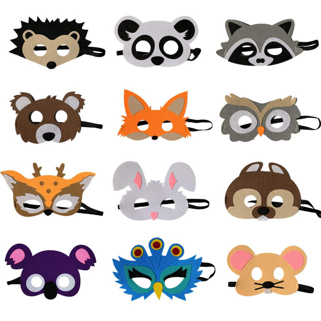 FLOWERBB 12pc Felt Animal Masks Set - Woodland & Jungle Creatures for Kids Party Favors