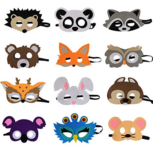 FLOWERBB 12pc Felt Animal Masks Set - Woodland & Jungle Creatures for Kids Party Favors