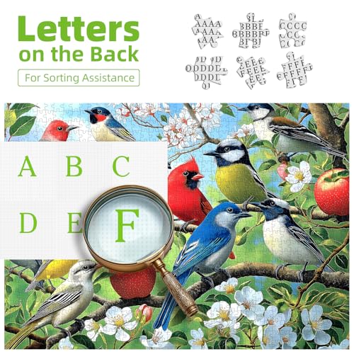 Flowers Birds 1000 Piece Puzzle for Adults – Hummingbird Jigsaw with Poster and Sorting Letters