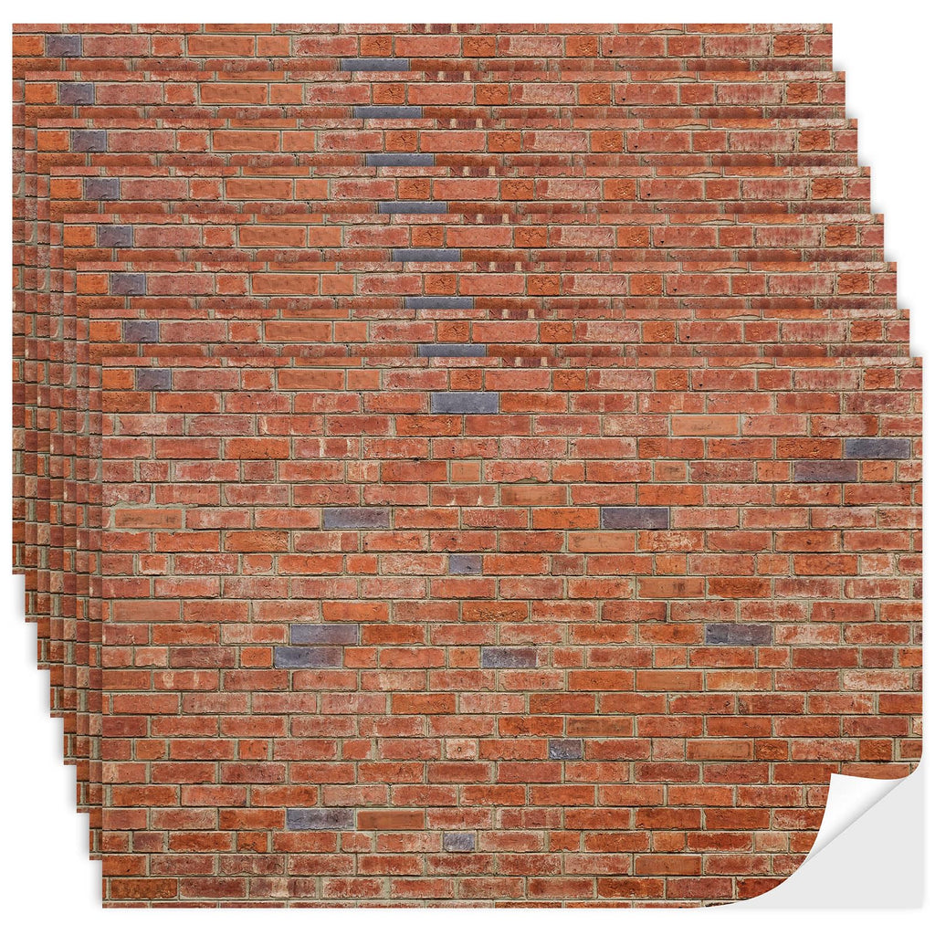 Flutesan 12-Pack Miniature Dollhouse Wallpaper and Flooring Sheets - Peel & Stick Red Brick Pattern, A4 Size (8.27 x 11.69 in)