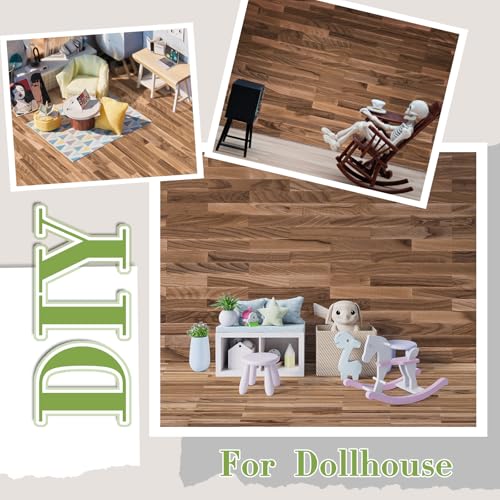 Flutesan 12-Pack Miniature Dollhouse Wallpaper & Flooring Sheets – Peel and Stick, 8.27 x 11.69 Inches, Classic Wood Grain