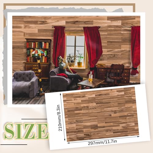 Flutesan 12-Pack Miniature Dollhouse Wallpaper & Flooring Sheets – Peel and Stick, 8.27 x 11.69 Inches, Classic Wood Grain