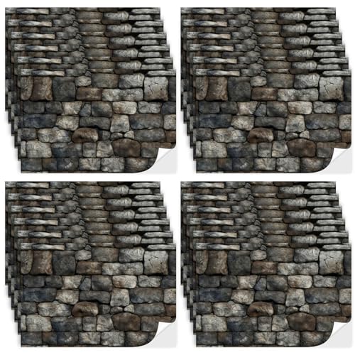 Flutesan 12-Piece Self-Adhesive Dollhouse Wallpaper & Flooring Set – Stone Pattern, 8.27x11.69 Inch Sheets
