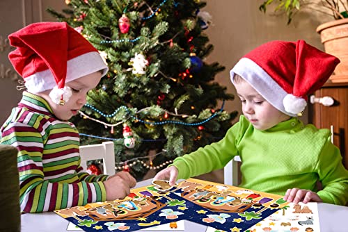 FLYAB Nativity Stickers 12 Sets - DIY Christian Christmas Sticker Craft Kit with Background Cards