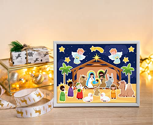FLYAB Nativity Stickers 12 Sets - DIY Christian Christmas Sticker Craft Kit with Background Cards