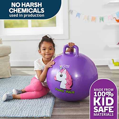 Flybar 18-Inch Hopper Ball for Kids – Inflatable Bouncy Ride-On with Handle, Includes Pump, Supports Up to 165 lbs, Ages 3+