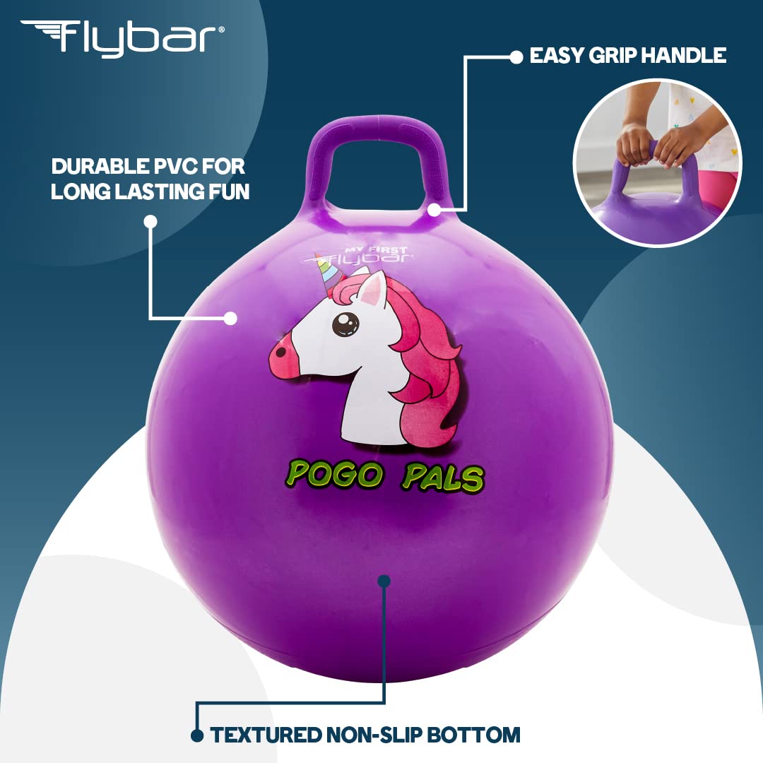 Flybar 18-Inch Hopper Ball for Kids – Inflatable Bouncy Ride-On with Handle, Includes Pump, Supports Up to 165 lbs, Ages 3+