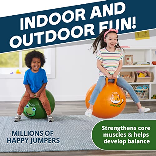 Flybar Hopper Ball for Kids - 18-Inch Inflatable Bouncy Ball with Handle, Supports 165 lbs, Includes Pump