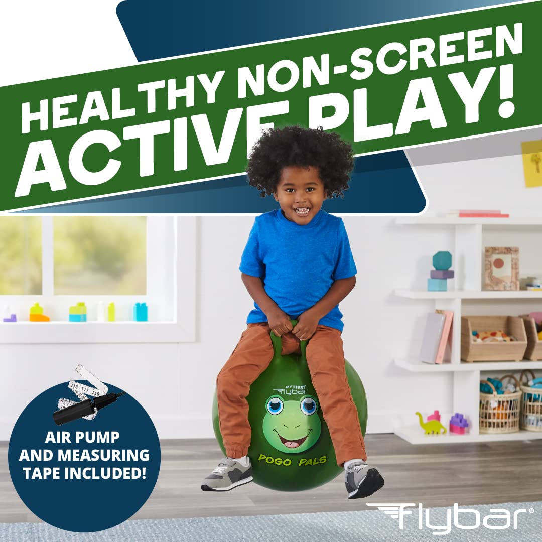 Flybar Hopper Ball for Kids - 18-Inch Inflatable Bouncy Ball with Handle, Supports 165 lbs, Includes Pump