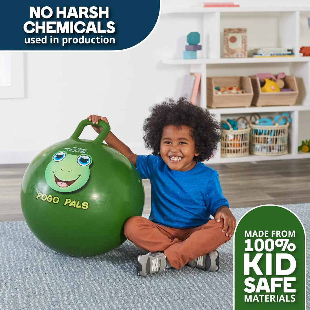 Flybar Hopper Ball for Kids - 18-Inch Inflatable Bouncy Ball with Handle, Supports 165 lbs, Includes Pump