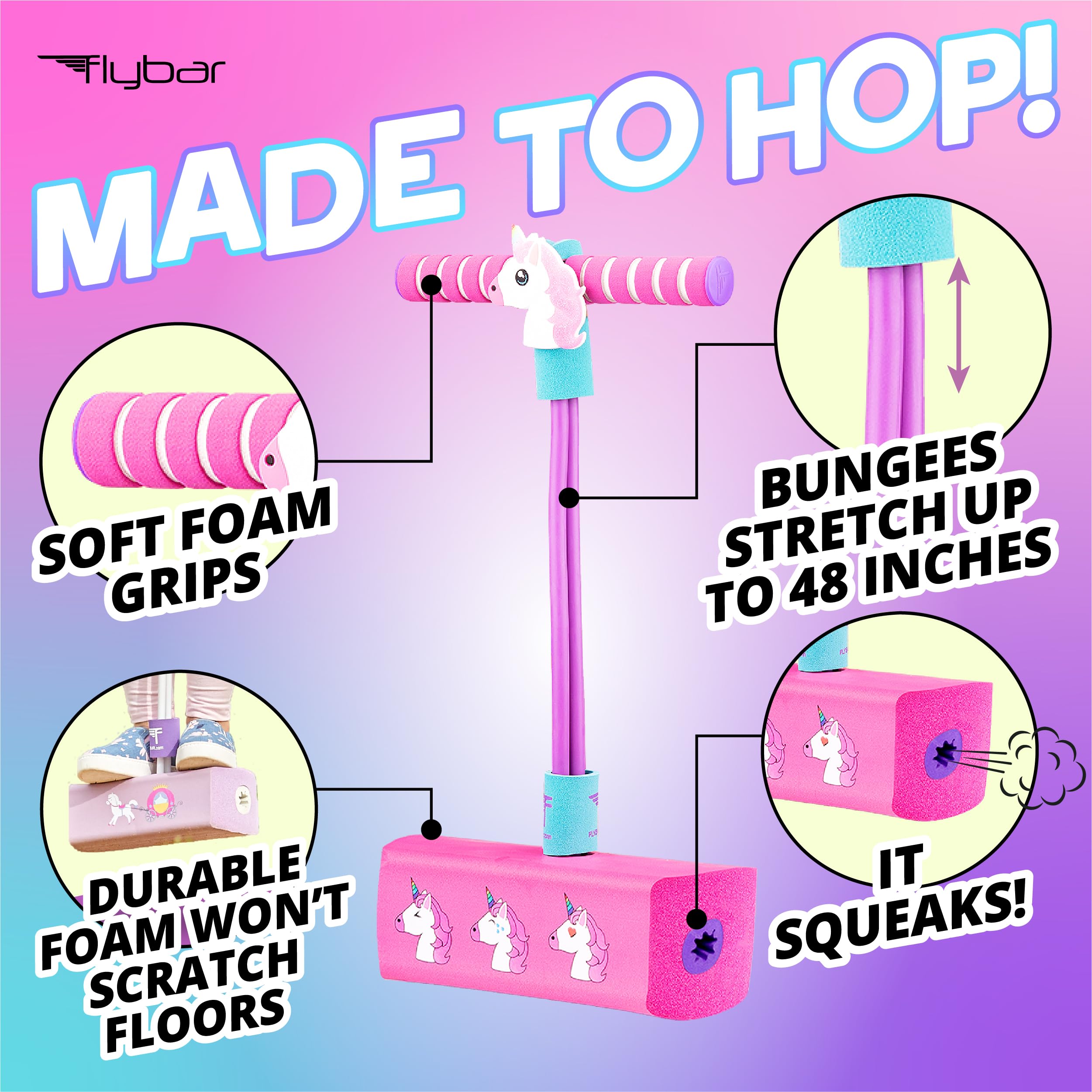 Flybar My First Foam Pogo Jumper - Unicorn Design, Safe Pogo Stick for Toddlers Ages 3+, Supports up to 250lbs