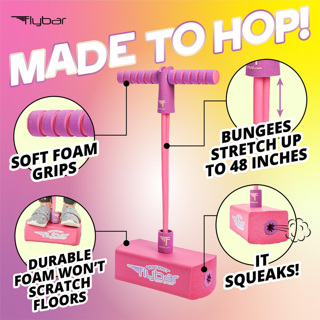 Flybar My First Foam Pogo Jumper – Safe Pink Pogo Stick for Toddlers Ages 3+ with Squeaker, Supports 250lbs