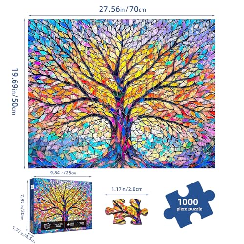 Flyhour Tree of Life Mosaic 1000-Piece Jigsaw Puzzle for Adults – Challenging, with Letters on Back