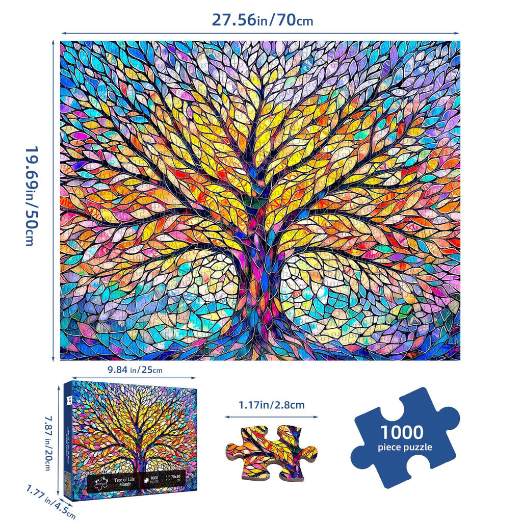 Flyhour Tree of Life Mosaic 1000-Piece Jigsaw Puzzle for Adults – Challenging, with Letters on Back