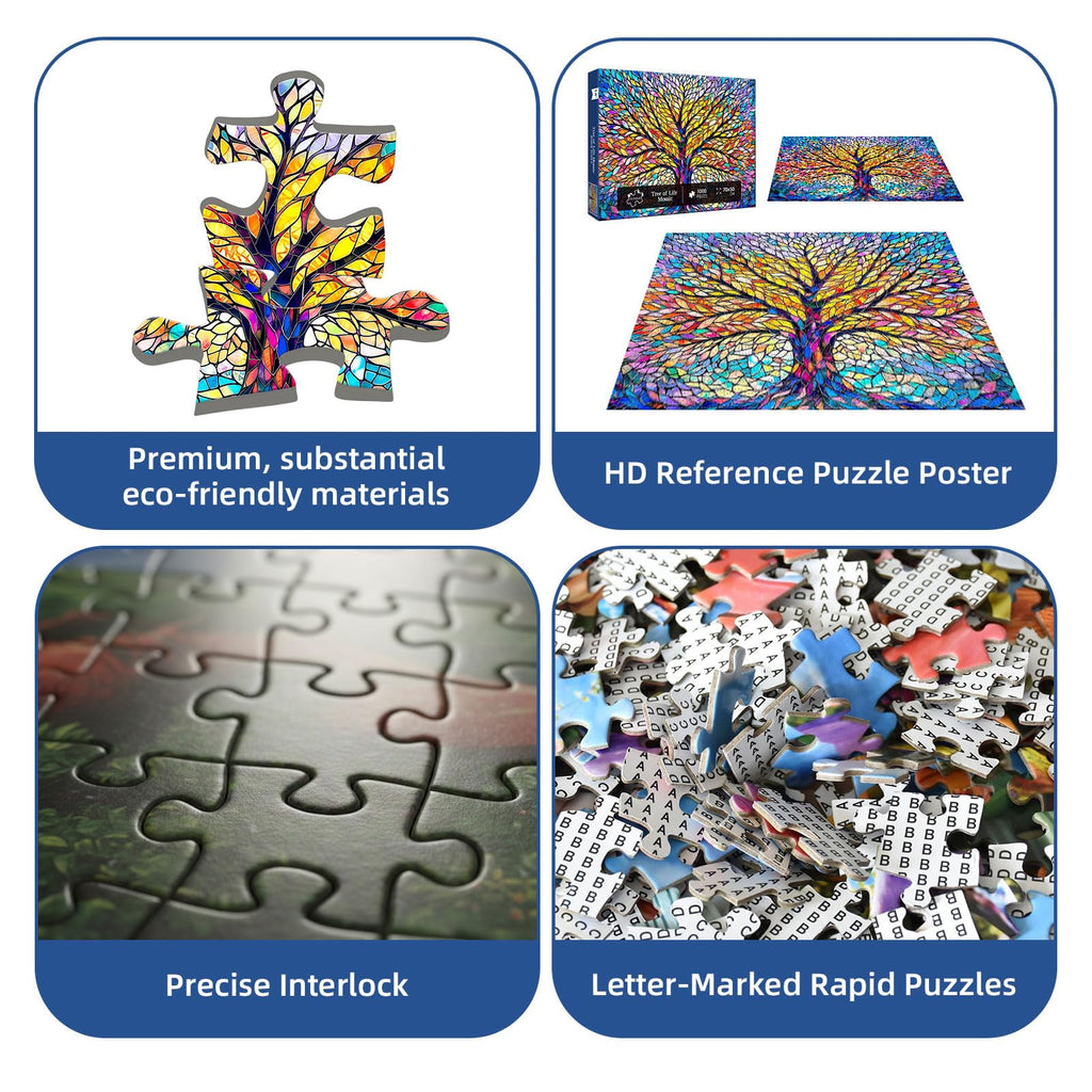 Flyhour Tree of Life Mosaic 1000-Piece Jigsaw Puzzle for Adults – Challenging, with Letters on Back