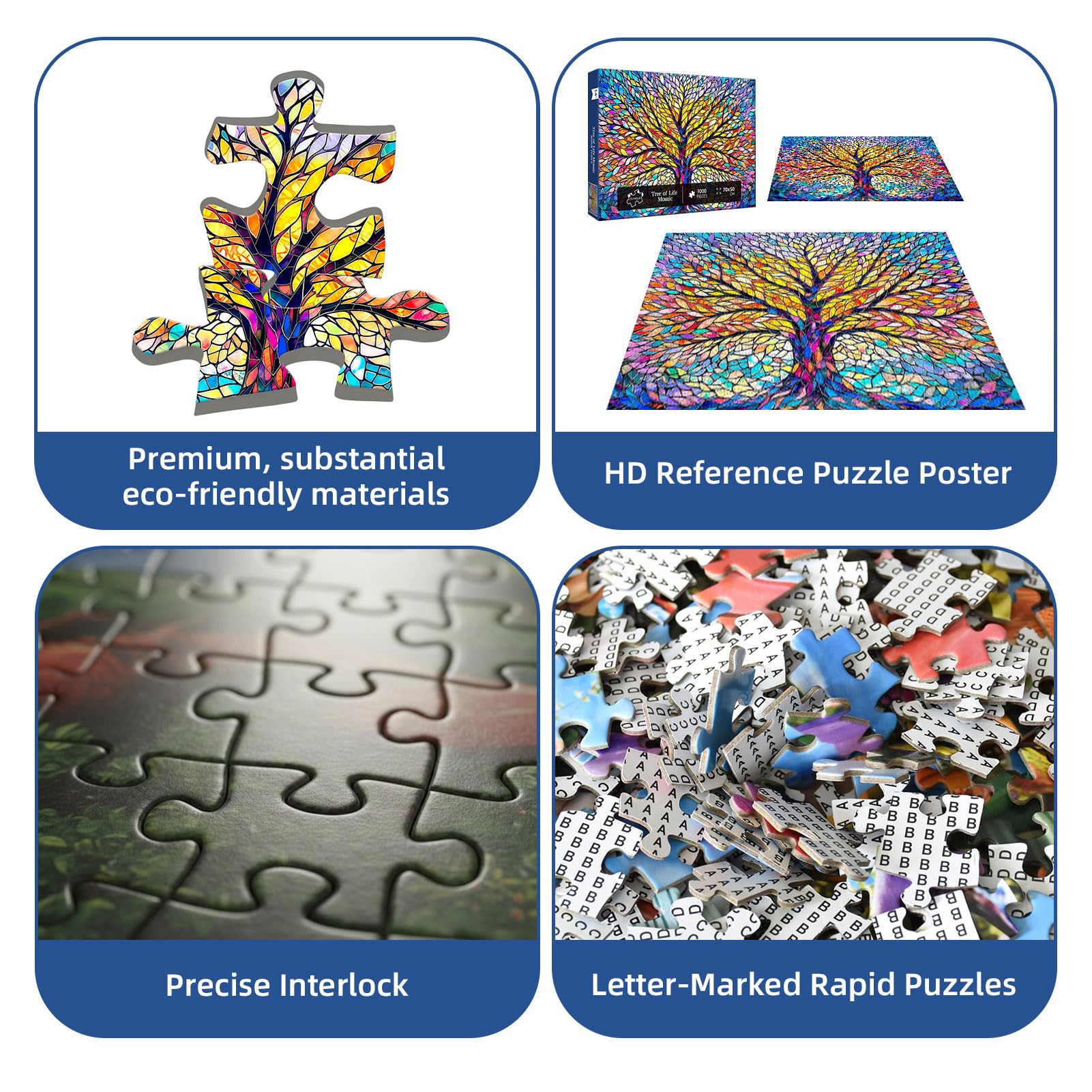 Flyhour Tree of Life Mosaic 1000-Piece Jigsaw Puzzle for Adults – Challenging, with Letters on Back