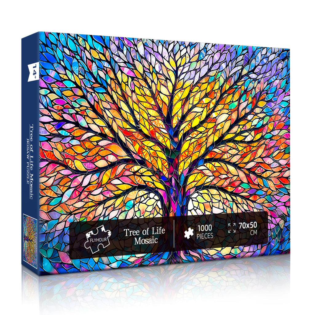 Flyhour Tree of Life Mosaic 1000-Piece Jigsaw Puzzle for Adults – Challenging, with Letters on Back