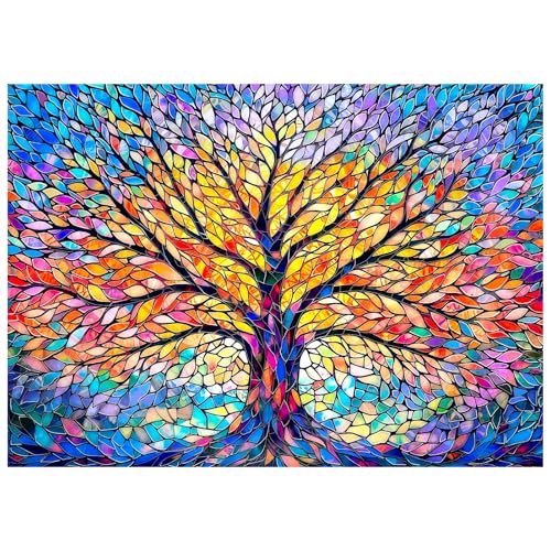 Flyhour Tree of Life Mosaic 1000-Piece Jigsaw Puzzle for Adults – Challenging, with Letters on Back