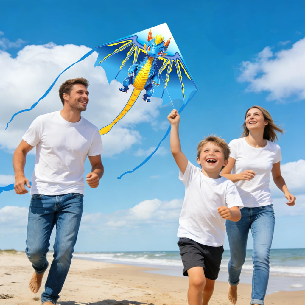 Flying Hoofer Blue Dragon Kite – 70-Inch Delta Kite for Kids with 300ft String, Easy to Fly for Beginners Ages 4-12