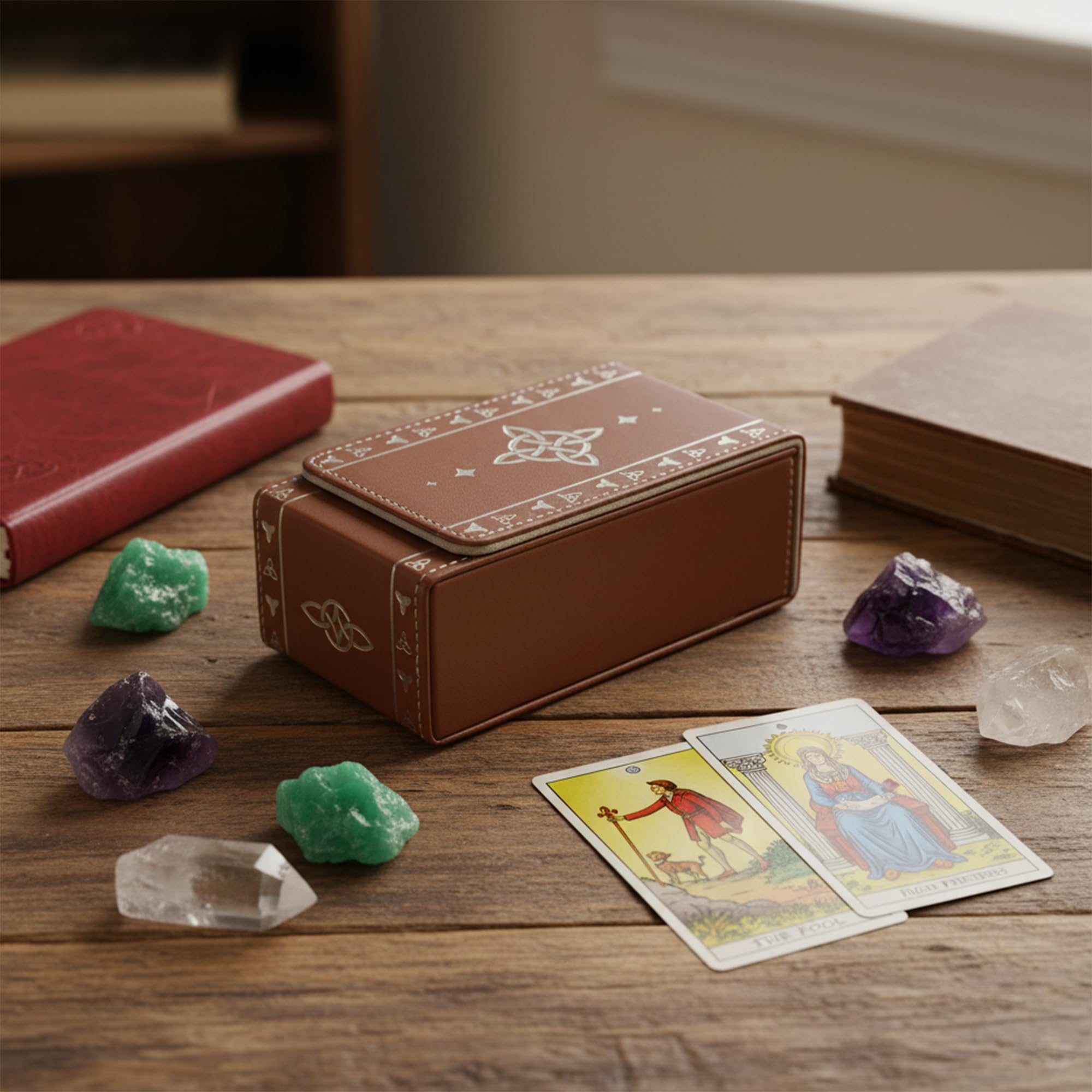 FNYDOX Tarot Card Case – Witch's Knot Faux Leather Storage Box & Pouch for Standard Tarot Decks