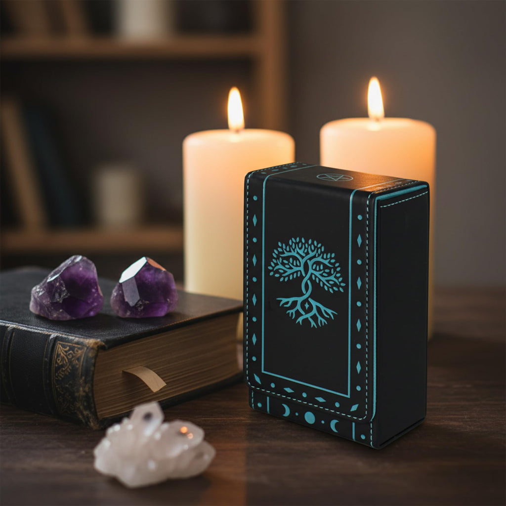 FNYDOX Tree of Life Tarot Card Case – Faux Leather Protective Storage Box or Pouch
