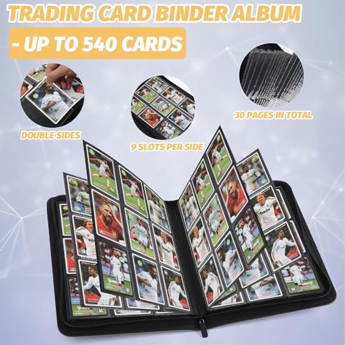 Foalgo 9-Pocket Card Binder – 540-Card Capacity, PU Leather Zip Album for MTG, TCG & Sports Cards (Black)