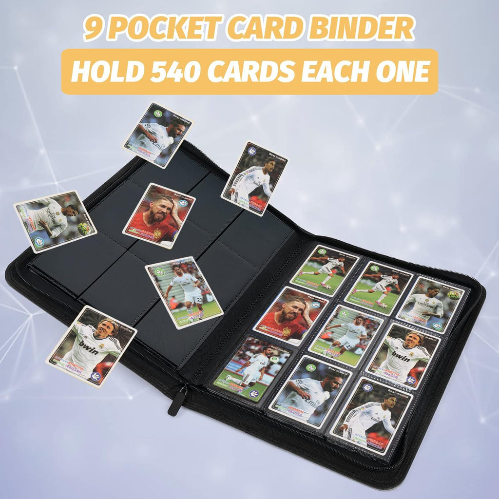 Foalgo 9-Pocket Card Binder – 540-Card Capacity, PU Leather Zip Album for MTG, TCG & Sports Cards (Black)