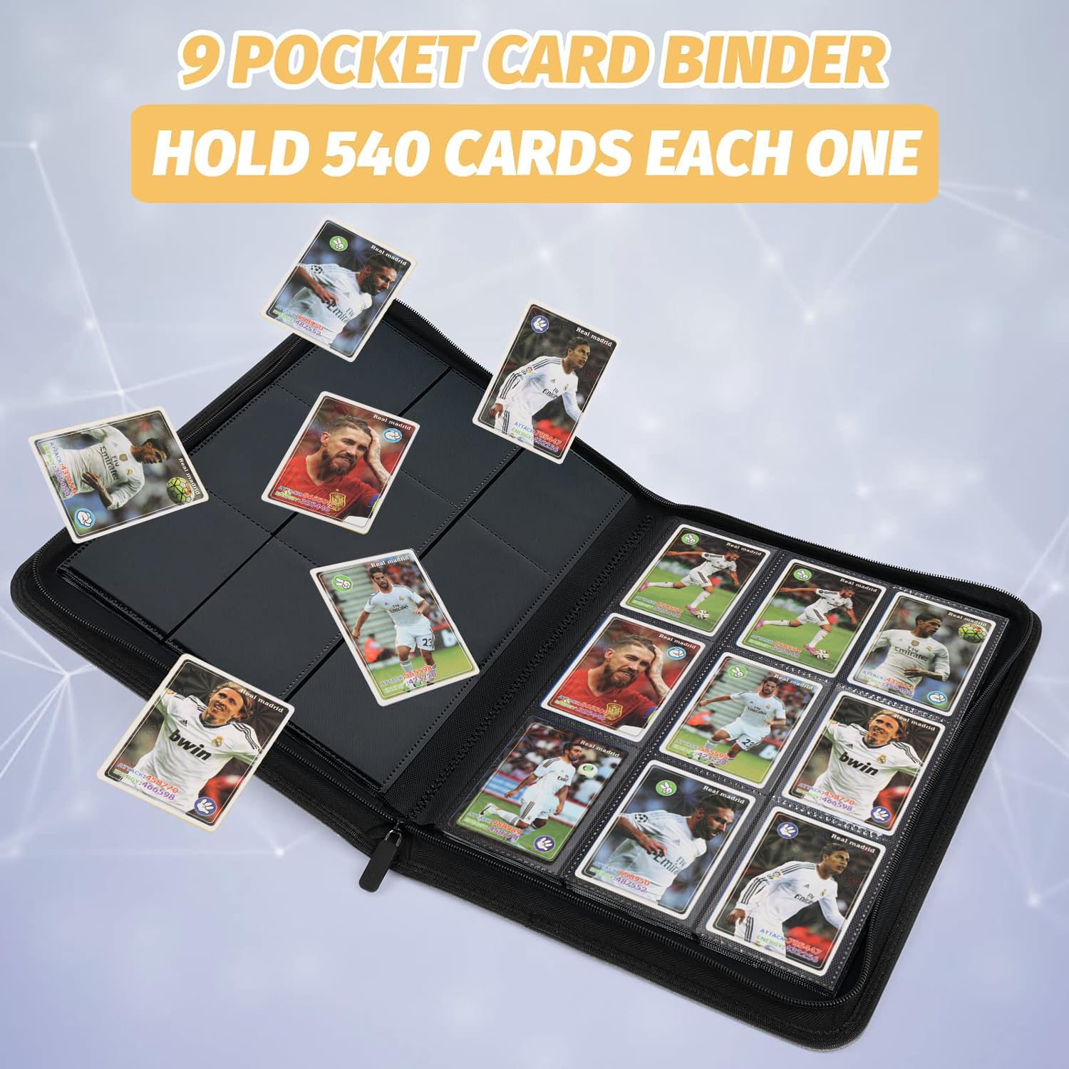 Foalgo 9-Pocket Card Binder – 540-Card Capacity, PU Leather Zip Album for MTG, TCG & Sports Cards (Black)