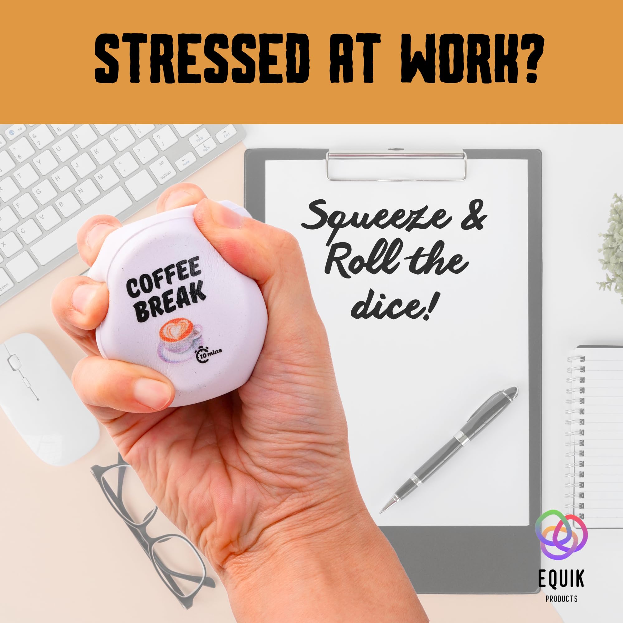 Foam Stress Relief Dice – Squeeze Cube for Hand Exercise & Desk Fun – 2.2 Inch