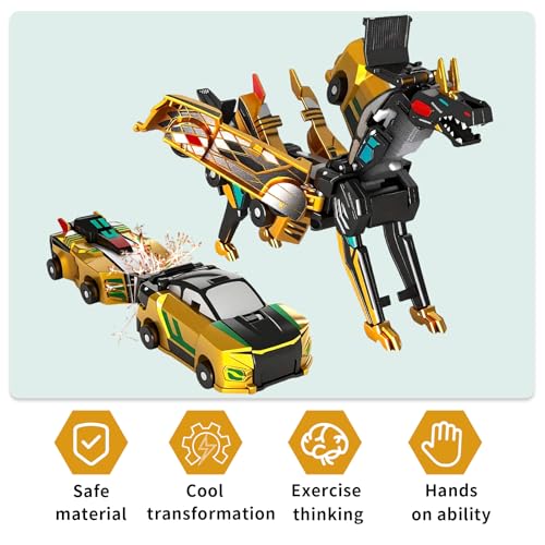 Fogsea Golden Dragon Transforming Car Toy – 2-in-1 Magnetic Collision Dinosaur Robot, No Batteries, Ages 3-12