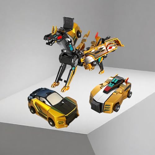 Fogsea Golden Dragon Transforming Car Toy – 2-in-1 Magnetic Collision Dinosaur Robot, No Batteries, Ages 3-12