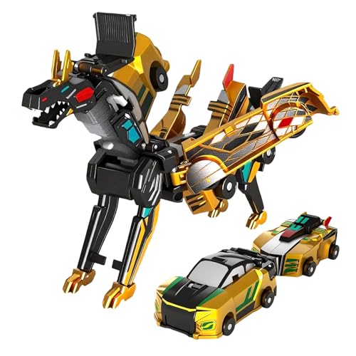 Fogsea Golden Dragon Transforming Car Toy – 2-in-1 Magnetic Collision Dinosaur Robot, No Batteries, Ages 3-12