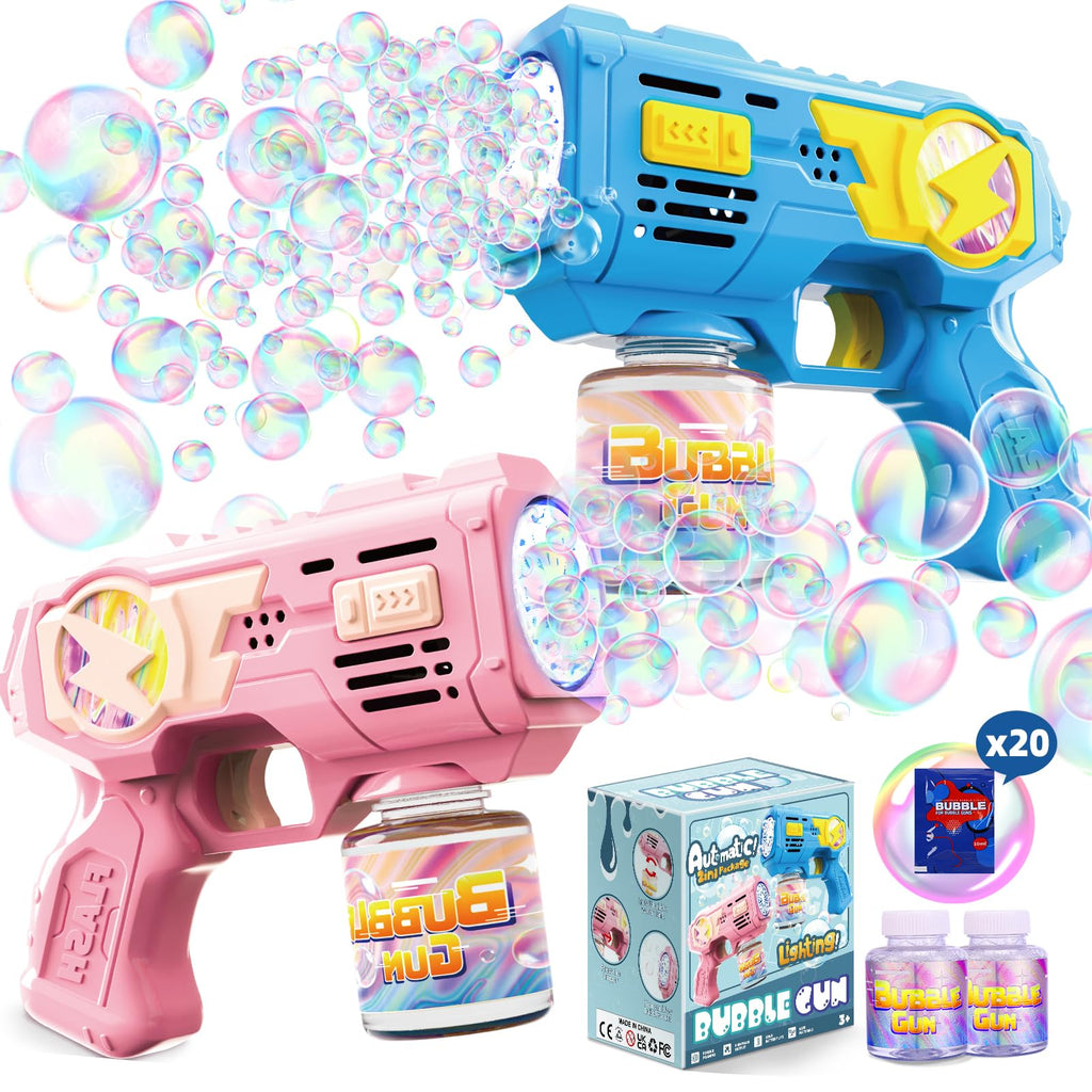 Folimix 2-Pack Bubble Gun Toys with LED Lights – 10,000+ Bubbles/Min, Includes Solution & Refills for Kids Ages 3+