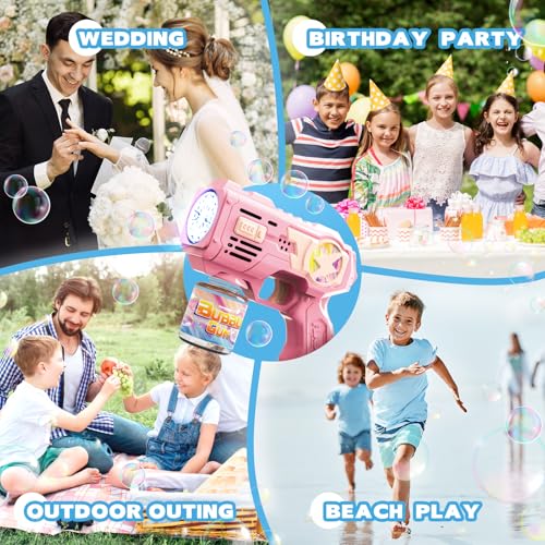 Folimix 2-Pack Bubble Gun Toys with LED Lights – 10,000+ Bubbles/Min, Includes Solution & Refills for Kids Ages 3+