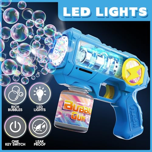 Folimix 2-Pack Bubble Gun Toys with LED Lights – 10,000+ Bubbles/Min, Includes Solution & Refills for Kids Ages 3+