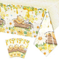 FOLNESH 3-Pack Yellow Winnie Bear Baby Shower Tablecloths – Disposable Plastic Party Table Cover, 54x108 Inch