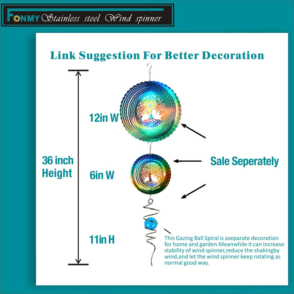 FONMY 6 Inch Stainless Steel Wind Spinner – Multi Color Tree of Life Design with Swivel Hook