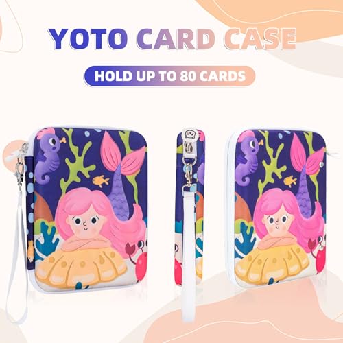 Fonwill 80-Pocket Card Case for Yoto Cards – Portable Zipper Binder with Transparent Windows (Mermaids Design)