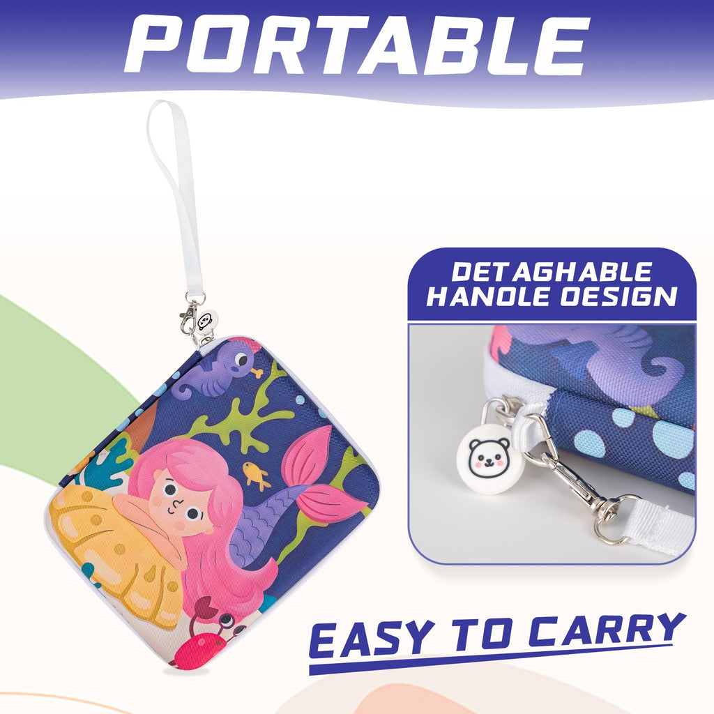 Fonwill 80-Pocket Card Case for Yoto Cards – Portable Zipper Binder with Transparent Windows (Mermaids Design)