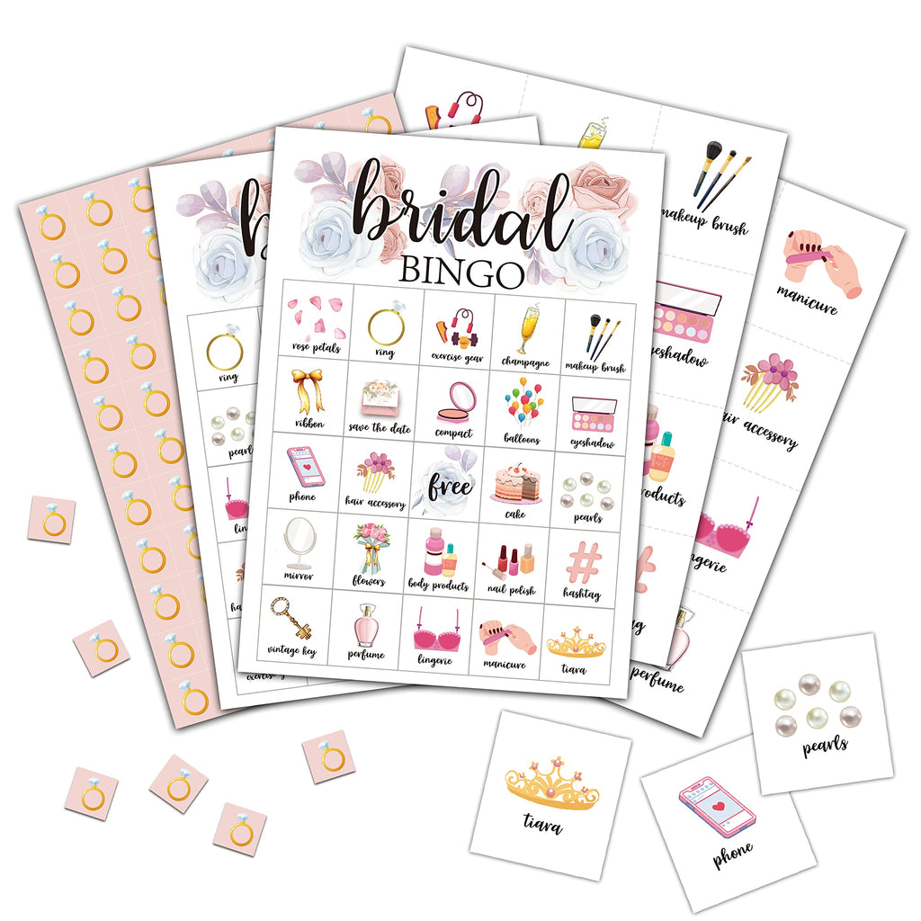 Foosproea Bridal Bingo Cards – 24 Unique Cards & Chips for Wedding Shower Games