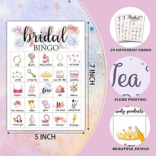 Foosproea Bridal Bingo Cards – 24 Unique Cards & Chips for Wedding Shower Games