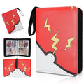 FootJKYX 4-Pocket Trading Card Binder - Red & Yellow, Holds 400 Cards, Waterproof PU Album with Wrist Strap