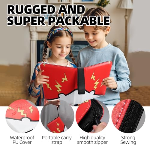 FootJKYX 4-Pocket Trading Card Binder - Red & Yellow, Holds 400 Cards, Waterproof PU Album with Wrist Strap