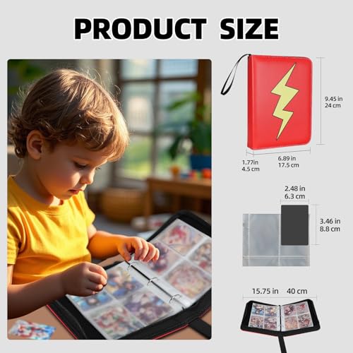 FootJKYX 4-Pocket Trading Card Binder – Holds 400 Cards, PU Zipper Album with Removable Sleeves (Pink White)