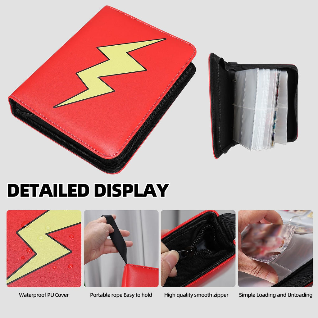 FootJKYX 4-Pocket Trading Card Binder – Holds 400 Cards, PU Zipper Album with Removable Sleeves (Pink White)